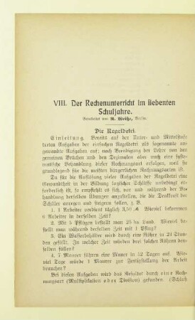 VIII. Der Rechenunterricht im siebenten Schuljahre