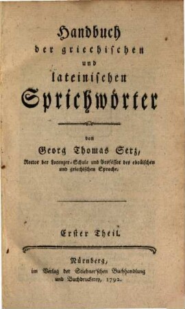 Handbuch der griechischen und lateinischen Sprichwörter. 1. (1792)
