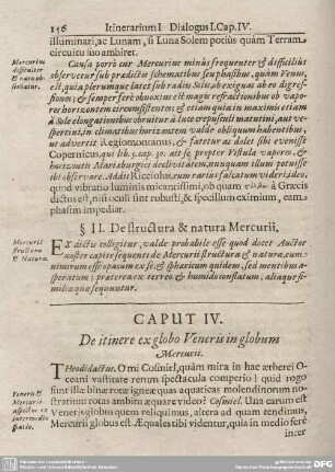 Caput IV. De itinere ex globo Veneris in globum Mercurii.