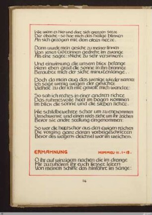 Ermahnung (Ermahnung an den Leser, Eintritt in den Mondhimmel, Himmel II, 1 - 15) : [SW X/XI: h7]; [SW X/XI, S. 110/189]