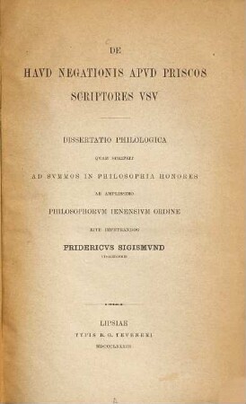 De Haud negationis apud priscos scriptores usu