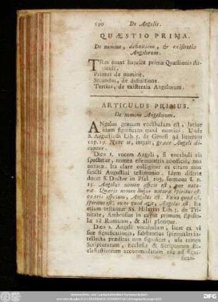Quaestio Prima. De nomine, definitione, & existentia Angelorum.