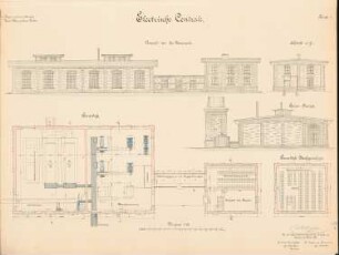 Elektrische Zentrale der Wasserbauinspektion, Emden: Ansicht, Grundriss, Schnitte 1:100