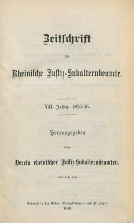 7.1895/96: Zeitschrift für Rheinische Justiz-Subalternbeamte