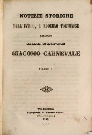 Notizie storiche dell'antico e moderno Tortonese, 1