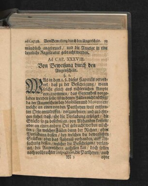 Ad Cap. XXXVIII. Von Beweisung durch den Augenschein. § I.