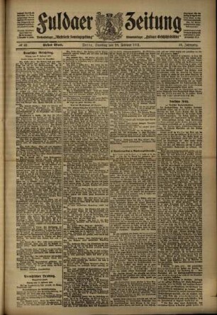 Erste Ausgabe vom Samstag, den 18. Februar 1911.