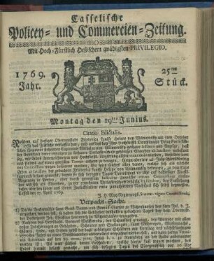 25tes Stueck, Montag den 19ten Junius 1769