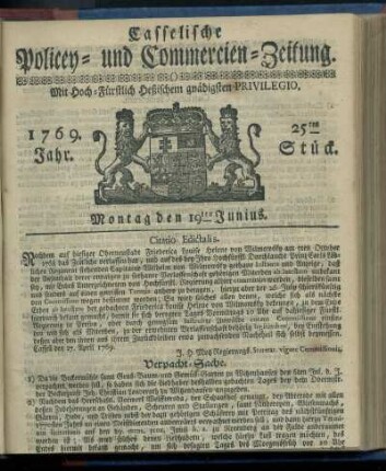 25tes Stueck, Montag den 19ten Junius 1769