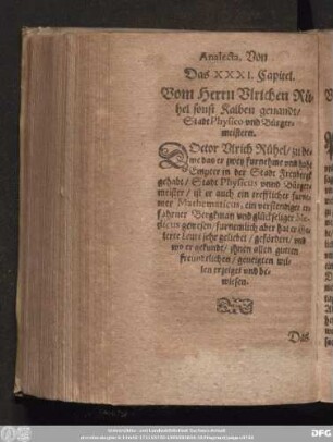 Das XXXI. Capitel. Vom Herrn Vlrichen Rühel sonst Kalben genandt/ Stadt Physico vnd Bürgermeistern.