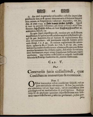 Cap. V. De Contrariis iuris collectandi, quae Consistunt in immunitate & exemtione.