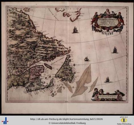 Extrema Americae versus Boream, ubi Terra Nova. Nova Francia adjacentiaque.