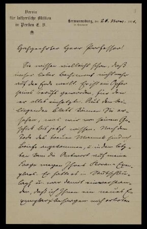 Nr. 3: Brief von Karl Röbbelen an Friedrich Carl Andreas, Hermannsburg, 26.11.1921