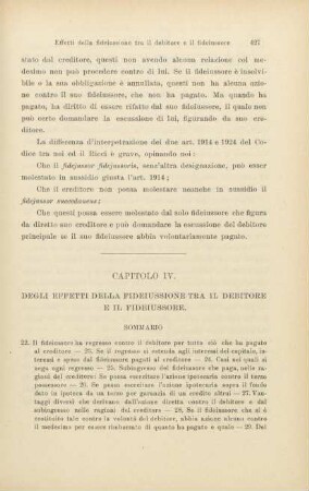 Capitolo IV. Degli effetti della fideiussione tra il debitiore e il fideiussore