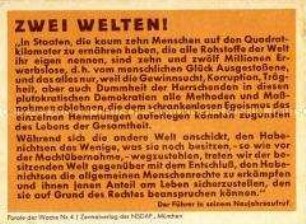 NS-Propagandazettel "Parole der Woche", Nr. 3, mit einem Auszug aus dem Neujahrsaufruf Hitlers