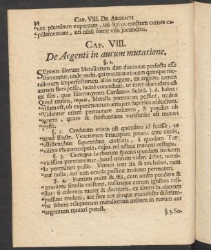 Cap. VIII. De Argenti in aurum mutatione.