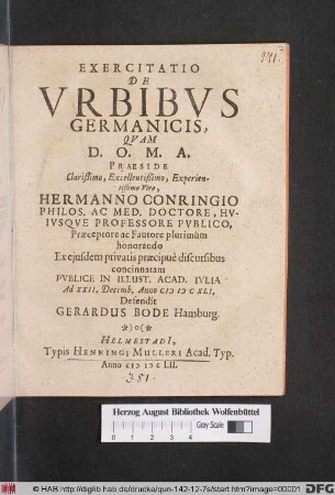 Exercitatio De Urbibus Germanicis