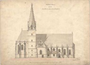 Dolmetsch, Heinrich; Göppingen; Oberhofen - Kiche - Entwurf für den Ausbau des Turms u. Querschiffgiebel, Nordseite (Ansicht)