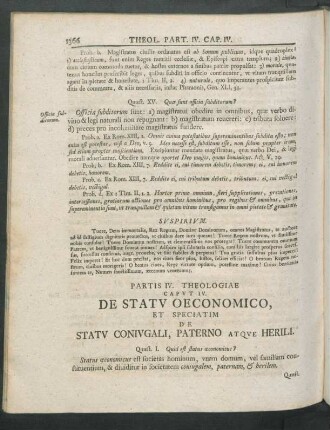 Caput IV. De Statu Oeconomico, Et Speciatim De Statu Coniugali, Paterno Atque Herili
