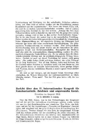 Bericht über den IV. Internationalen Kongreß für Kunstunterricht, Zeichnen und angewandte Kunst : Dresden im August 1912