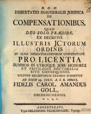 Diss. inaug. iur. de compensationibus
