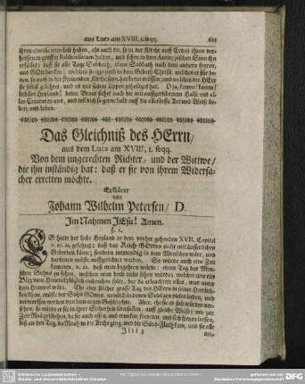 Das Gleichniß des Herrn, aus dem Luca am XVIII,1. seqq. ...