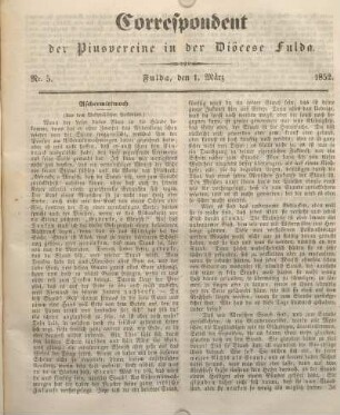 Nr. 5. Fulda, den 1. März 1852.