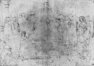Thronende Madonna, umgeben von Heiligen und musizierenden Engeln