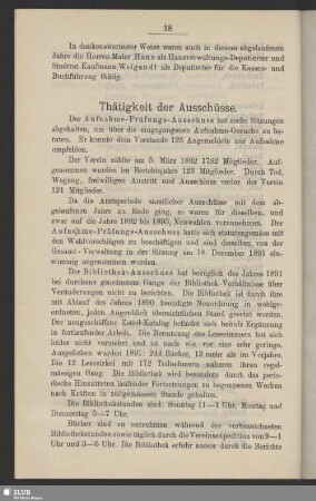 Thätigkeit der Ausschüsse