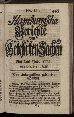No. LIII. Hamburg, den 1. Julii 1732 - No. LXI. Hamburg, den 29. Julii 1732