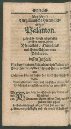 Das Dritte Virgilianische Hirten-lied/ genant Palämon.