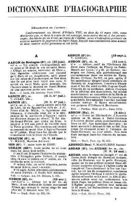 DICTIONNAIRE D’HAGIOGRAPHIE