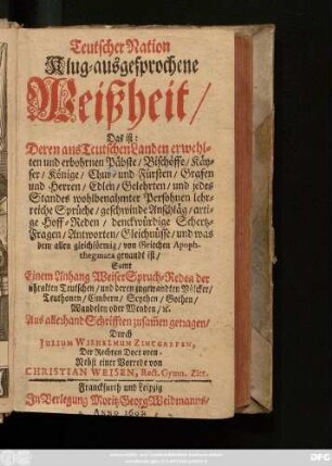 [1]: Teutsche Apophthegmata das ist: Der Teutschen Scharfsinnige kluge Sprüche