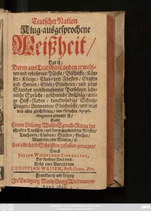 [1]: Teutsche Apophthegmata das ist: Der Teutschen Scharfsinnige kluge Sprüche