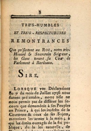 Remontrances Du Parlement De Bordeaux : Du 7 Septembre 1757