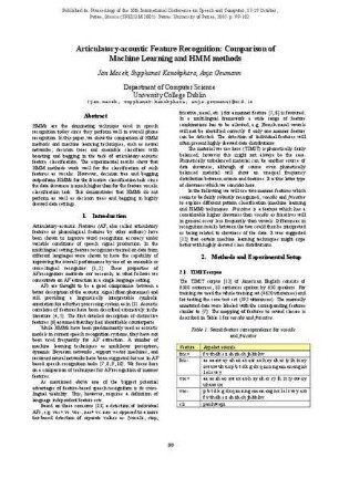 Articulatory-acoustic Feature Recognition: Comparison of Machine Learning and HMM methods