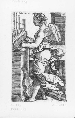 Beham, Sebald: Musica. Blatt 5 aus der Folge: Die sieben freien Künste. Kupferstich; 9,1 x 5,6 cm. Dresden: Kupferstich-Kabinett A 2818, Pauli 127