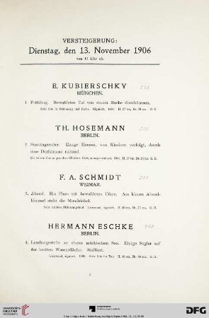 Versteigerung: Dienstag, den 13. November 1906 (Nr. 1-84)