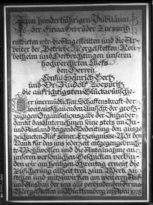Jubiläumsschrift der Firma Zoeppritz