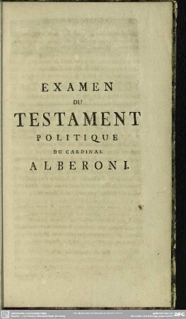 Examen Du Testament Politique Du Cardinal Alberoni