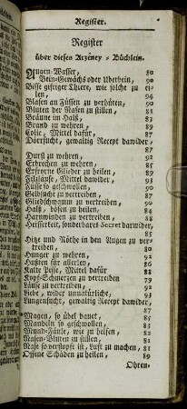 Register über dieses Arzeney-Büchlein.