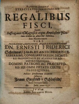 Exercitatio Iuris Publici De Regalibus Fisci