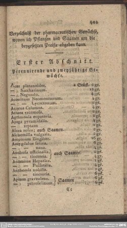 Verzeichniß der pharmaceutischen Gewächse