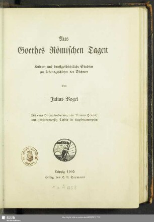 Aus Goethes Römischen Tagen : Kultur- und kunstgeschichtliche Studien zur Lebensgeschichte des Dichters