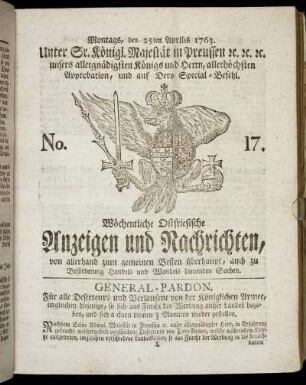 No. 17. Montags, den 25ten Aprilis 1763.