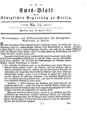 No 14, 25. April 1821