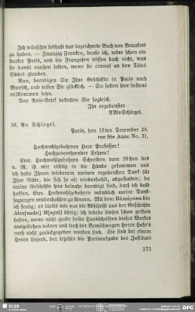 Christian Lassen an August Wilhelm von Schlegel, Paris, 13.12.1825