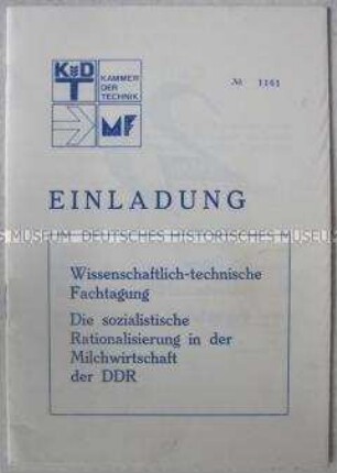 Einladung und Programm zu einer wissenschaftlichen Tagung über die Rationalisierung in der Milchwirtschaft
