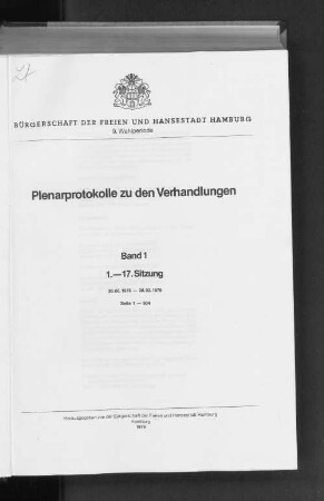 Wahlper. 9.1978/82, Bd. 1: Plenarprotokoll // Bürgerschaft der Freien und Hansestadt Hamburg
