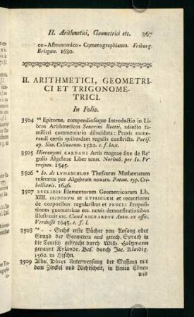 II. Arithmetici, Geometrici et Trigonometrici.